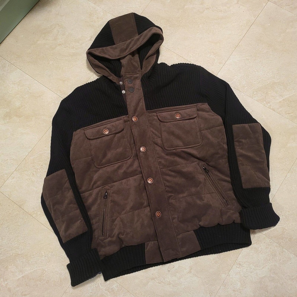 Nifty Genius Mens L Large Black‎ Brown Hooded Outdoor Hiking Sweater Jacket
